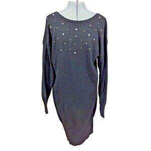 Vintage 90s J. Jordan Pearl Beaded‎ Black SZ L Lambswool Sweater Dress Soft Girl